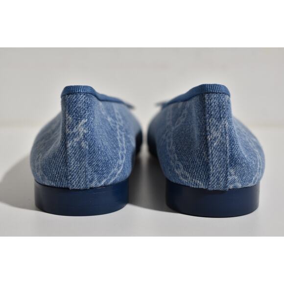 Chanel 23A Printed Denim Blue White CC Logo Bow Tie Ballet Ballerina Flat 37 - Picture 11 of 12